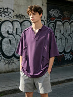 [Kuzan Yuki OBM] Men'S Summer New V-Neck Cargo Casual T-Shirt for Travel, Commute, Vacation, Individual, All-Match Fashion Tee - Purple