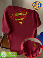 Unisex Summer Loose Round Neck Short Sleeve T-Shirt, Suitable for Daily Commute, Street Outings, City Travel, Friend Gatherings, And Casual Wear, Large Area Distressed Cracked Superman Classic S Logo Artistic Print on Back - Burgundy