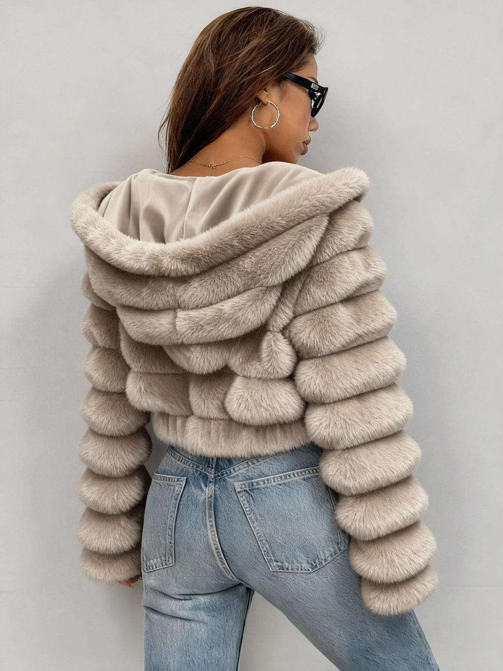 New Autumn/Winter 3D Effect Women's Hooded Plush Jacket, a Stylish and Warm Autumn/Winter Outfit - Khaki
