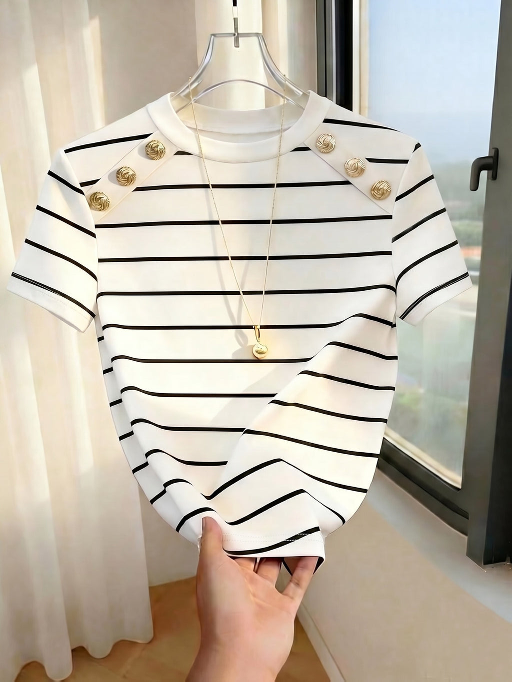 Striped Color-Block Button-Up Top ZLLZ - White