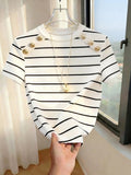Striped Color-Block Button-Up Top ZLLZ - White