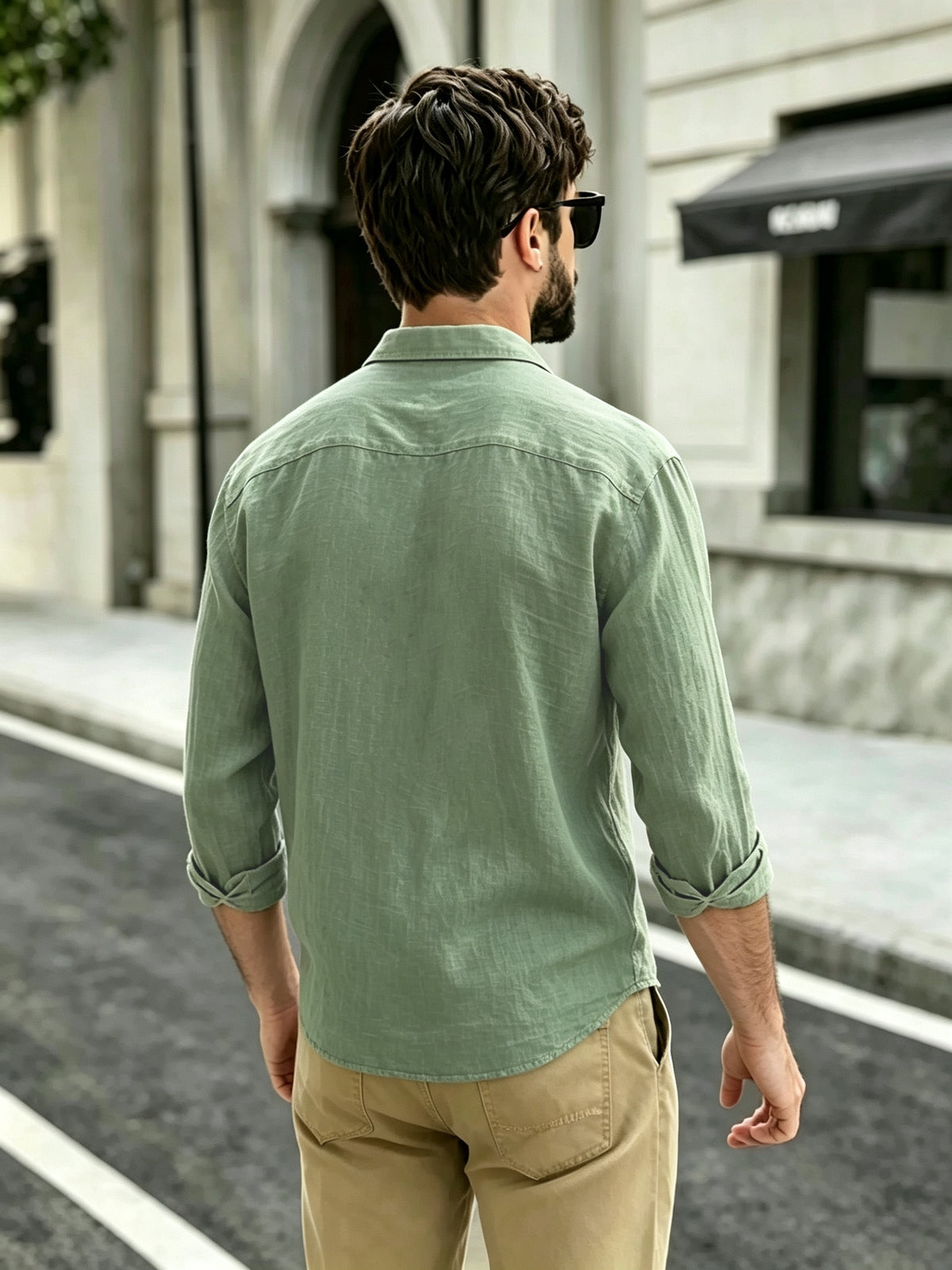 The Preferred Gift for Back to School Season Is Men's Casual Shirts. Spring and Autumn Long Sleeved Shirts Are Trendy, Loose, Solid Color, Breathable and Versatile Tops, Making Them the Perfect Holiday Gift - Green
