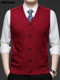 Men's Jacquard, Solid Color Knit Cardigan, Warm Casual Layering Top for Fall and Winter - Fuchsia