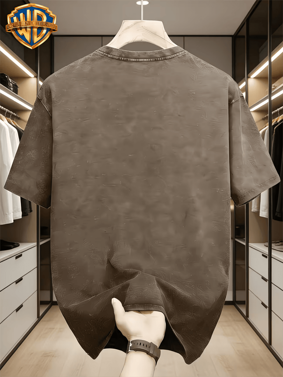 Warner Genuine Superman Hand-Painted Lines S Mark Washed to Make Old Short-Sleeve Men'S Wear, Retro Round Neck T-Shirt, Soft And Breathable, Machine Washable, Men'S Daily Casual Shirt - Brown 2
