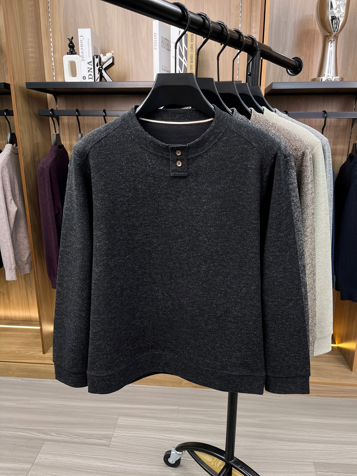 Du Jing Lan OBM 1pc Autumn/Winter New Arrival Men's Knitted Pullover, Old Money Style Solid Color Striped Crew Neck Long Sleeve Knit Pullover, Men's Business Casual Fashion Striped Sweater, Suitable for Layering or Wearing as an Inner Layer - Black Gray