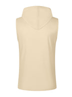 Men's Sleeveless Hooded Henley Shirt - Lightweight, Breathable Polyester | Summer Casual & Sporty Top with Button Detail | Machine Washable - Khaki