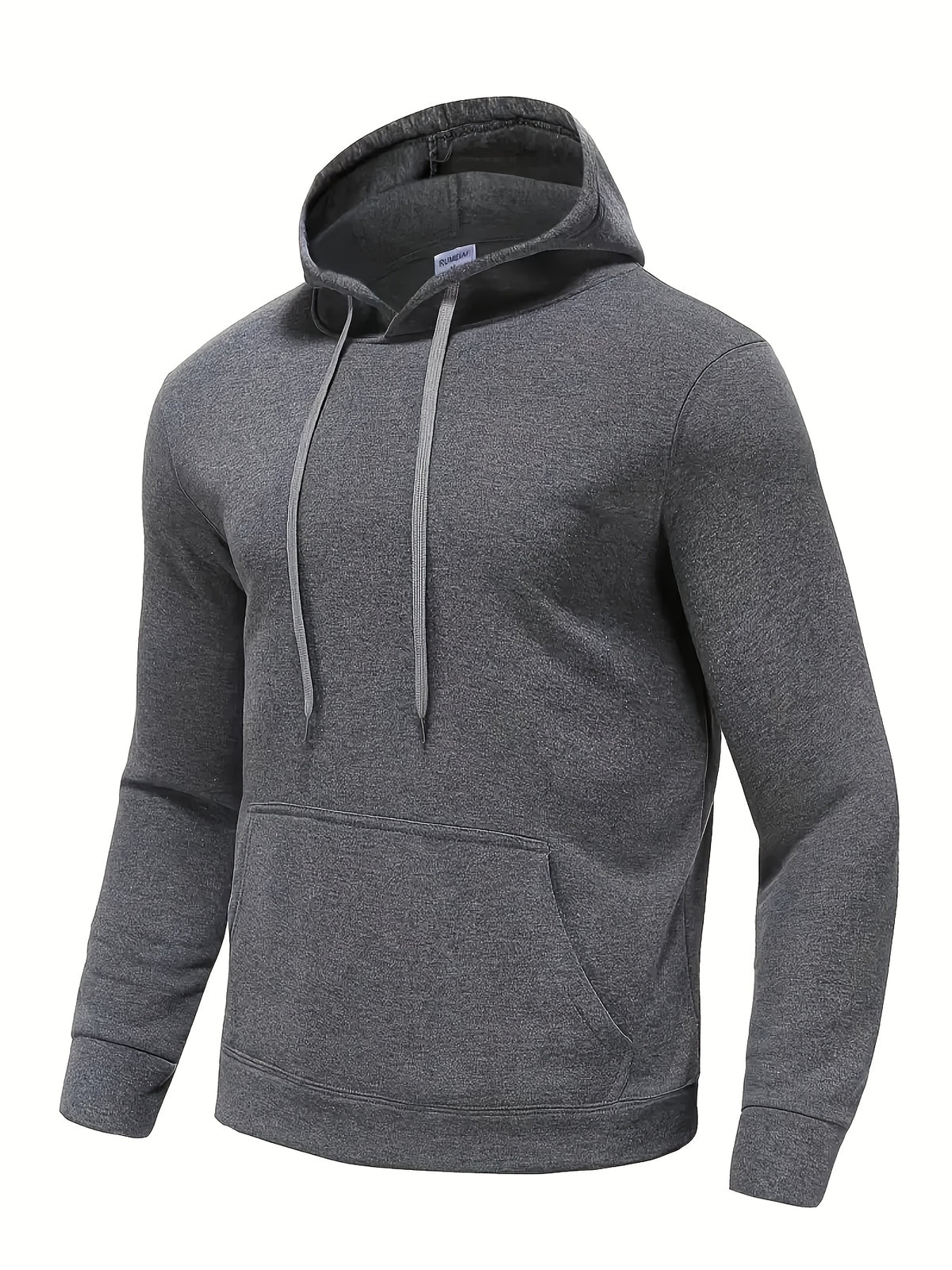 Men's Solid Color Hooded Sweatshirt, Spring/Autumn Loose Fit with Kangaroo Pocket and Drawstring, Pullover Hoodie for Daily Casual Wear, Long Sleeve Sport Top - Dark Gray