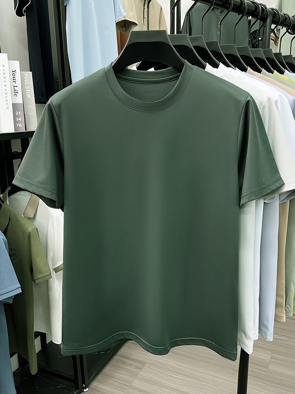 NERPOLO Men's Solid Color Short Sleeve T-Shirt - Round Neck Casual Summer Tee with Suitable for Middle-Aged, Regular Fit Breathable Shirt, Hand Washable Solid Color Round Neck Half-Sleeve Blouse for Casual Attire (No Transparency) - Dark Green