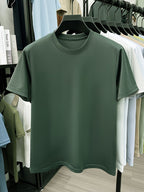 NERPOLO Men's Solid Color Short Sleeve T-Shirt - Round Neck Casual Summer Tee with Suitable for Middle-Aged, Regular Fit Breathable Shirt, Hand Washable Solid Color Round Neck Half-Sleeve Blouse for Casual Attire (No Transparency) - Dark Green
