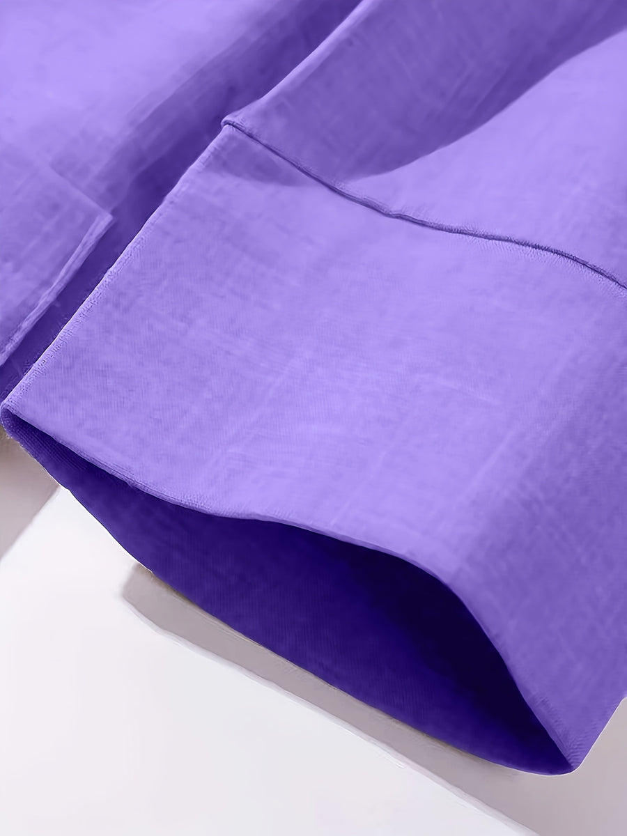 2026 New Solid Color Three-Quarter Sleeve Button Pocket Decoration Three-Dimensional Cut Slim Fit Commuter Casual Versatile Workplace - Violet