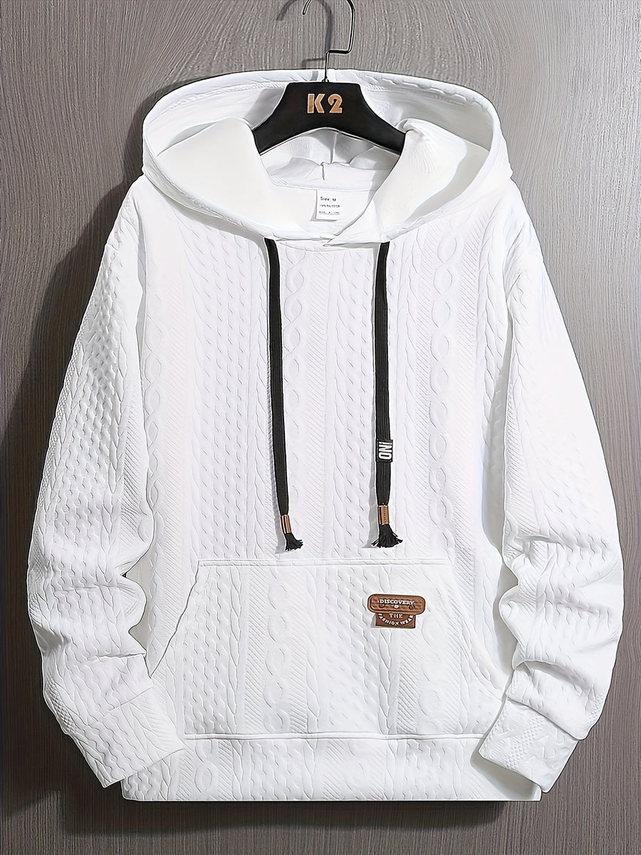 New Spring And Autumn Men'S Long-Sleeved Hoodie Fitness Wear Muscle Men Sports Outdoor Wear Three-Dimensional Jacquard Outside to Wear a Shirt Bottom Hat Shirt Men'S Wear - White