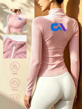 Women'S Solid Color Half-Zipper Long Sleeve Top, Waist-Cinching Warm T-Shirt - pink