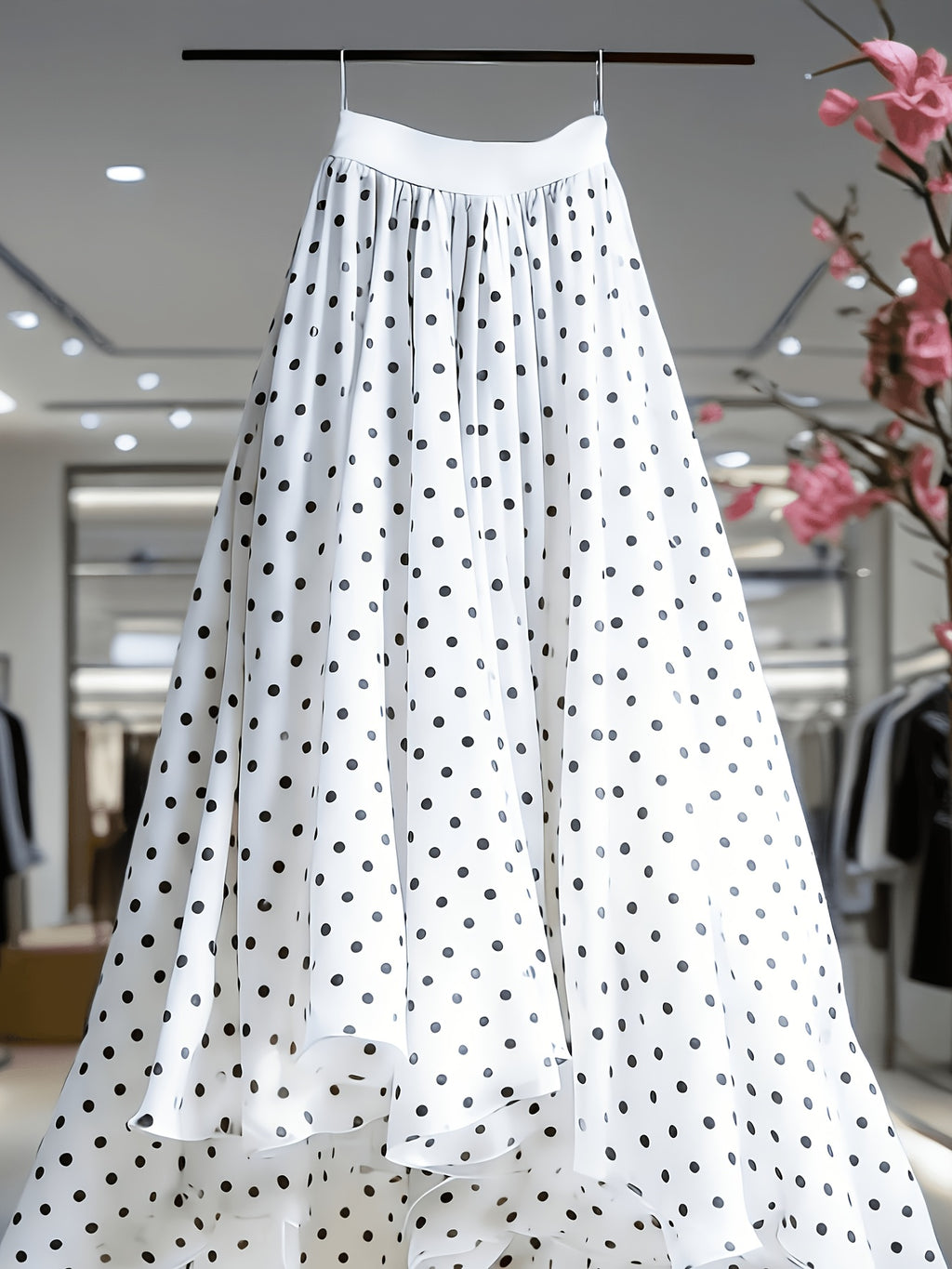 Elegant New Women's Mesh Polka Dot Skirt, High-Waist Skirt, Suitable for Vacation, Casual, and Office Wear, All-Season Style - White