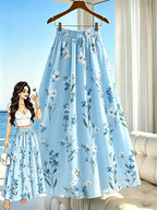 Women' Bohemian Floral Maxi Dress - High-Waisted Pleated Skirt Dress with Elastic Waistband, Beach Wedding Guest Dress Suitable for Parties, Vacations, Spring Summer Fall Outfits, Machine Washable Elegant Girly Style - Mixed colors