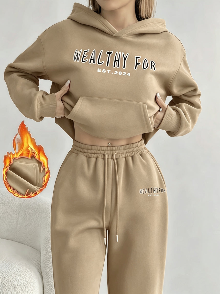 Autumn and Winter Latest Style Women's Hoodie Set, Fashionable and Casual Y Long-sleeve Set - Khaki