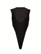 Elegant V-Neck Sheer Bodysuit | Summer New Arrival, Sexy Slim Fit, Solid Color, Fashion Street Style - Black