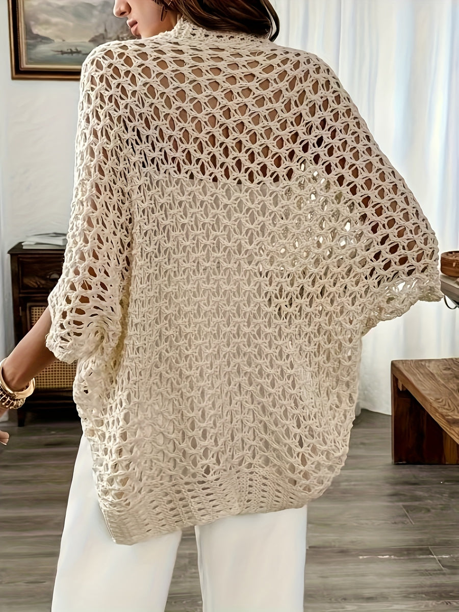 Spring And Summer Elegance Women'S Batwing Sleeve Loose Hollow Cardigan - Apricot