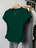 Summer: Regular Shoulder Slim-Fit Irregular T-Shirt with Ruched Curved Waistline for a Effect - Green