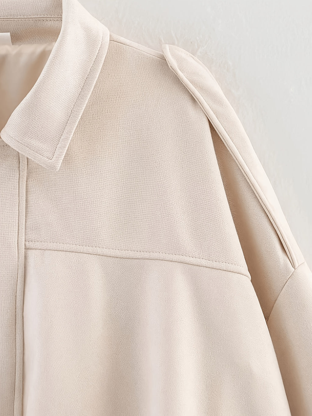 Women'S Casual Street Style Lapel Jacket, Retro Long Sleeve Zip Loose Coat - Apricot