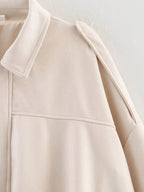 Women'S Casual Street Style Lapel Jacket, Retro Long Sleeve Zip Loose Coat - Apricot