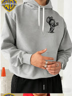 Official Warner Bros., Trendy Cool American Street Style Classic Character Theme Print Hoodie, American Street Style Unisex Long Sleeve Top, Suitable for Daily And Outdoor Activities, Ideal Warm Outerwear Choice for Autumn And Winter! - Light Grey