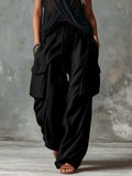Women'S Elegant Casual Outdoor Pocket Cargo Pants - Black