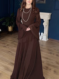 [Ramadan] Spring Summer Autumn New Soft Elegant Ruffled Temperament Trumpet Long Sleeve Dress [LL168] - Dark Brown