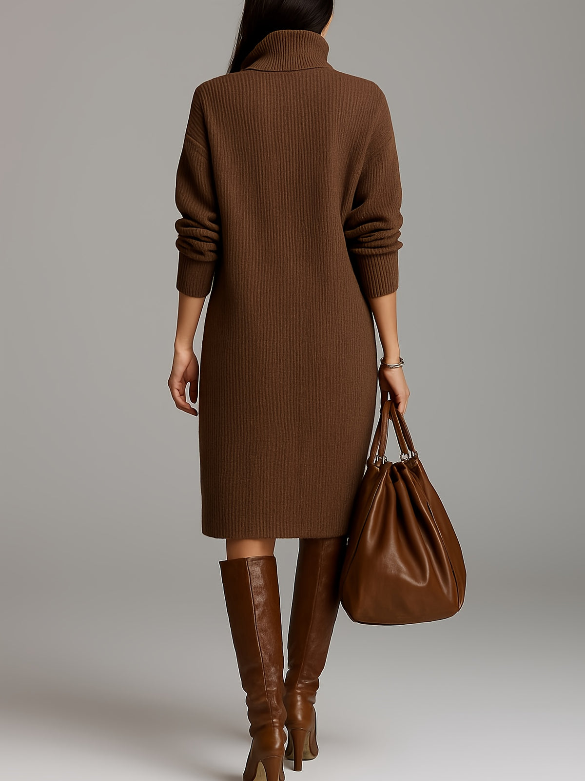 Spring And Summer Mid-Length Sweater Stand-Up Collar Versatile Commuting Easy Dress, Women'S Dress Wedding Guest Attire, Beautiful Sweater, Spring Sweater - Rust
