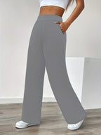 In-Stock Versatile Solid Color Stretch Straight-Leg Trousers - Grey