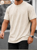 [Villa Le Water OBM] Versatile Solid Color Washed Retro Couple T-Shirt, Casual Round Neck Short Sleeve Top, 100% Fabric, Easy Solid Color Tee, Suitable for Daily Wear, Spring Summer Men'S Fashion - Apricot