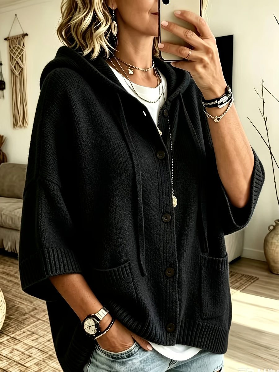 Elegant Casual Pocket Cardigan for Women - Black