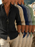 5pcs Men's New Spring/Summer/Autumn Thin Solid Color Linen Lapel Sport Top, Loose and Comfortable, Versatile for Daily Wear, Commuting, Vacation, Business, Streetwear, Trendy, Fashionable, Casual Long Sleeve - Mix A