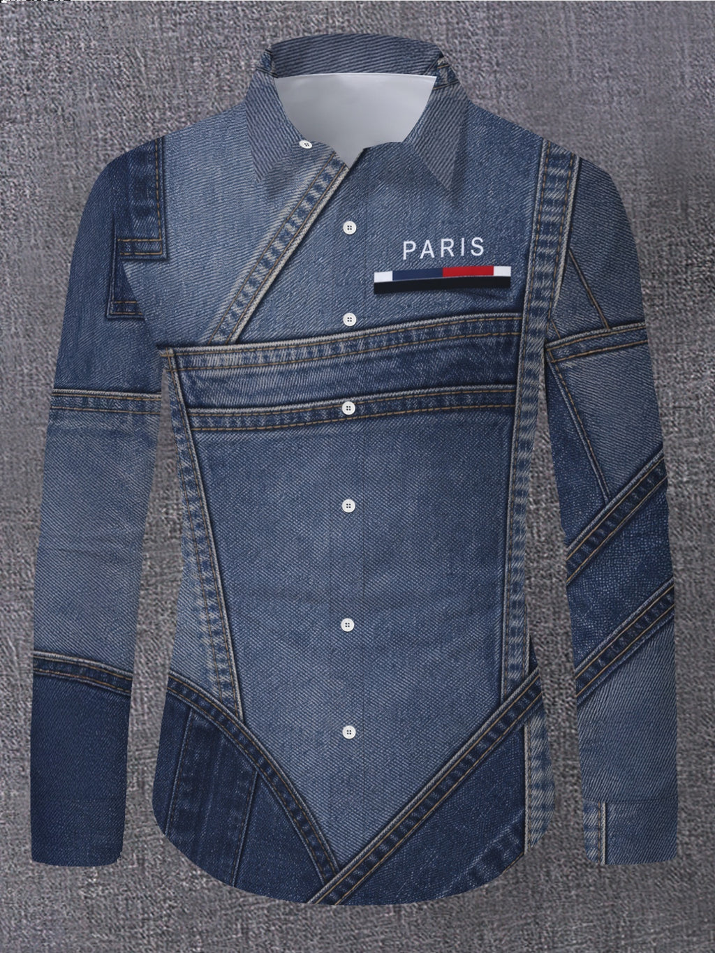 Men'S Premium Choice [Printed Design – Not Textured] Men'S Essential Long Sleeve Shirt Men'S Long Sleeve Faux Denim Shirt Trendy Individual Patchwork Design Fashion Lapel Casual Versatile Top [Non-Faux Denim Fabric] Perfect Gift for Men - Mixed colors