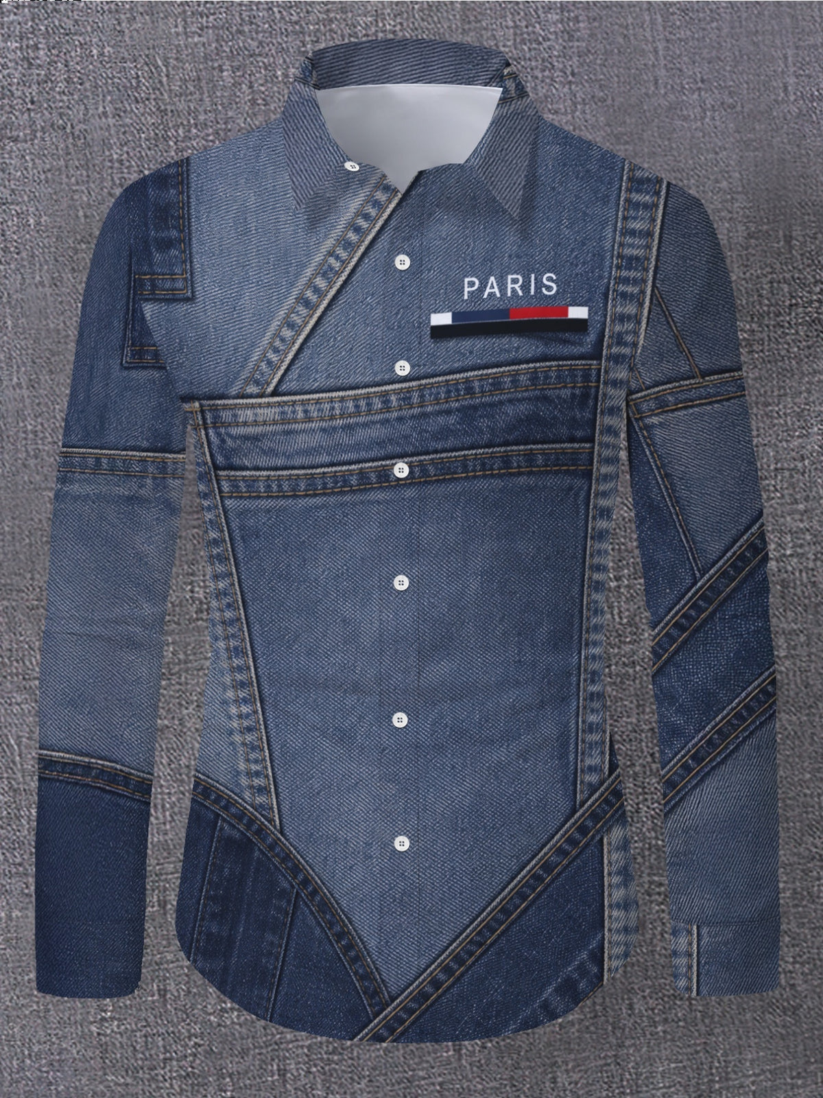 Men'S Premium Choice [Printed Design – Not Textured] Men'S Essential Long Sleeve Shirt Men'S Long Sleeve Faux Denim Shirt Trendy Individual Patchwork Design Fashion Lapel Casual Versatile Top [Non-Faux Denim Fabric] Perfect Gift for Men - Mixed colors