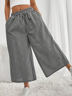 Women's Plaid Elastic Waist Wide-Leg Ankle Pants. Top Not Included - Mixed colors