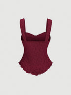 Women'S New Spring/Summer Wide-Strap Bow-Tie, Stretch Textured Fabric Top, Slim Fit, Sweet And Fashionable, Suitable for Dating, Daily Wear - Burgundy
