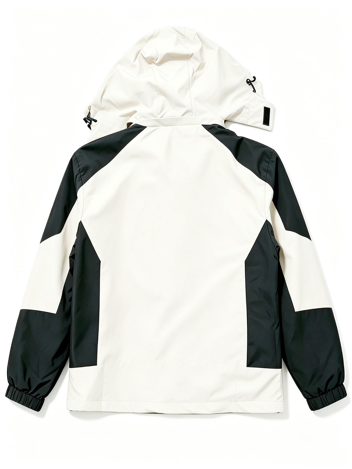 Men's Sport Hooded Jacket, Black Color-Block Windbreaker, Adult Printed Top with Detachable Hood - White