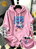 WB Warner Bros Official Men's & Women's Cyber Graffiti Runaway Bird Hoodie - Iconic WB Print Sweatshirt, Adjustable Hood, Loose Fit Warm Pullover for Fall/Winter, Machine Washable Suitable for Daily Wear & Outdoor Sports - Pink Color