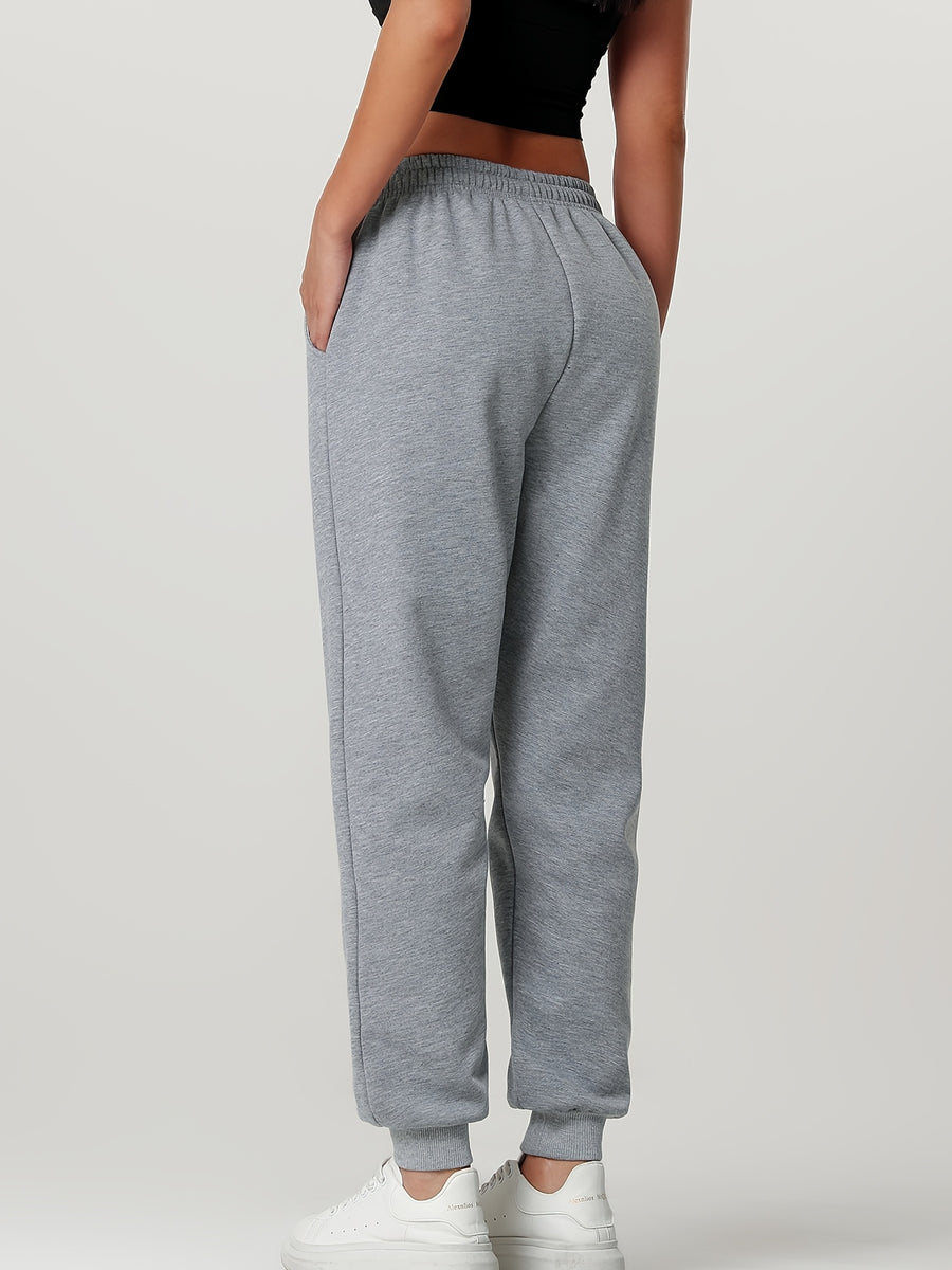 Winter Women'S Athletic Long Pants, Fleece-Lined Thick Casual Trousers with Elastic Waist And Ankle-Cinching Design - Grey