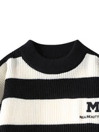 2026 Autumn And Winter Youth Men'S Round Neck Knitted Shirt Multi-Color Splicing Stripe Casual Fashion Versatile Top - Black