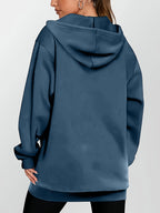 Women's Star Pattern Print Hoodie, Fashionable Zip-Up Hooded Sweatshirt for Women - Peacock Blue