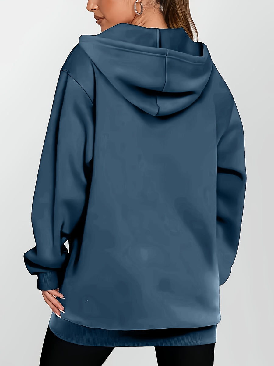 Women's Star Pattern Print Hoodie, Fashionable Zip-Up Hooded Sweatshirt for Women - Peacock Blue