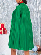 Elegant Ladies' Fashion Pleated Party Dress with Cape Sleeves Party Going-out - Green