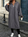 Plus Size - Fall/Winter Long Hooded Trench Coat | Elegant Solid Color With Medium Stretch Fabric And Zipper Detail - Dark Gray