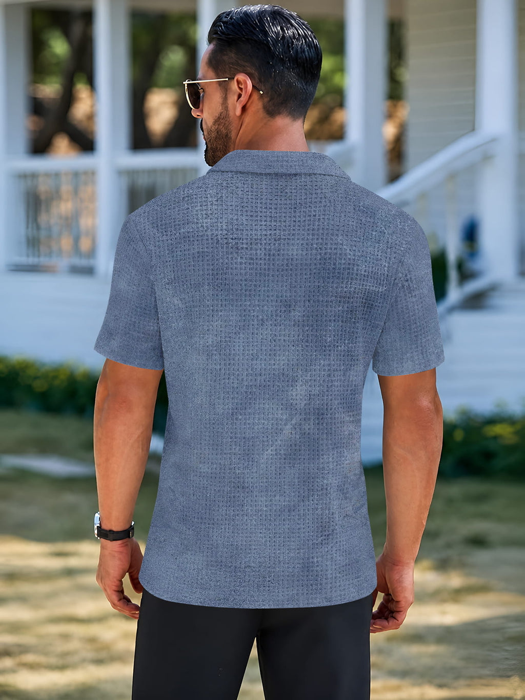 Men's Waffle Knit Polo Short Sleeve Shirt, New Summer Style, Half-Zip with Small Lapel, Loose Fit for a Slimming Effect, Comfortable and Breathable, Versatile Top for Daily Outings and Commuting - Mixed colors