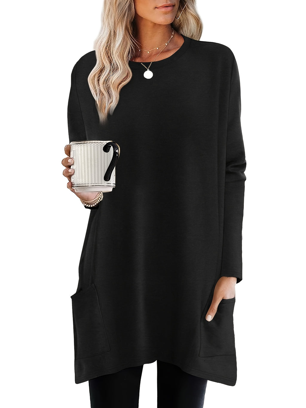 Women'S Fashion Long Sleeve Top And T-Shirt 2pcs Set, Elegant Comfortable Pocket Basic Shirt Loose Casual Round Neck Long Sleeve T-Shirt - Mixed colors