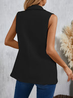 Button Front Lapel Vest, Elegant Solid Color Sleeveless Vest For Spring & Fall, Women's Clothing - Black