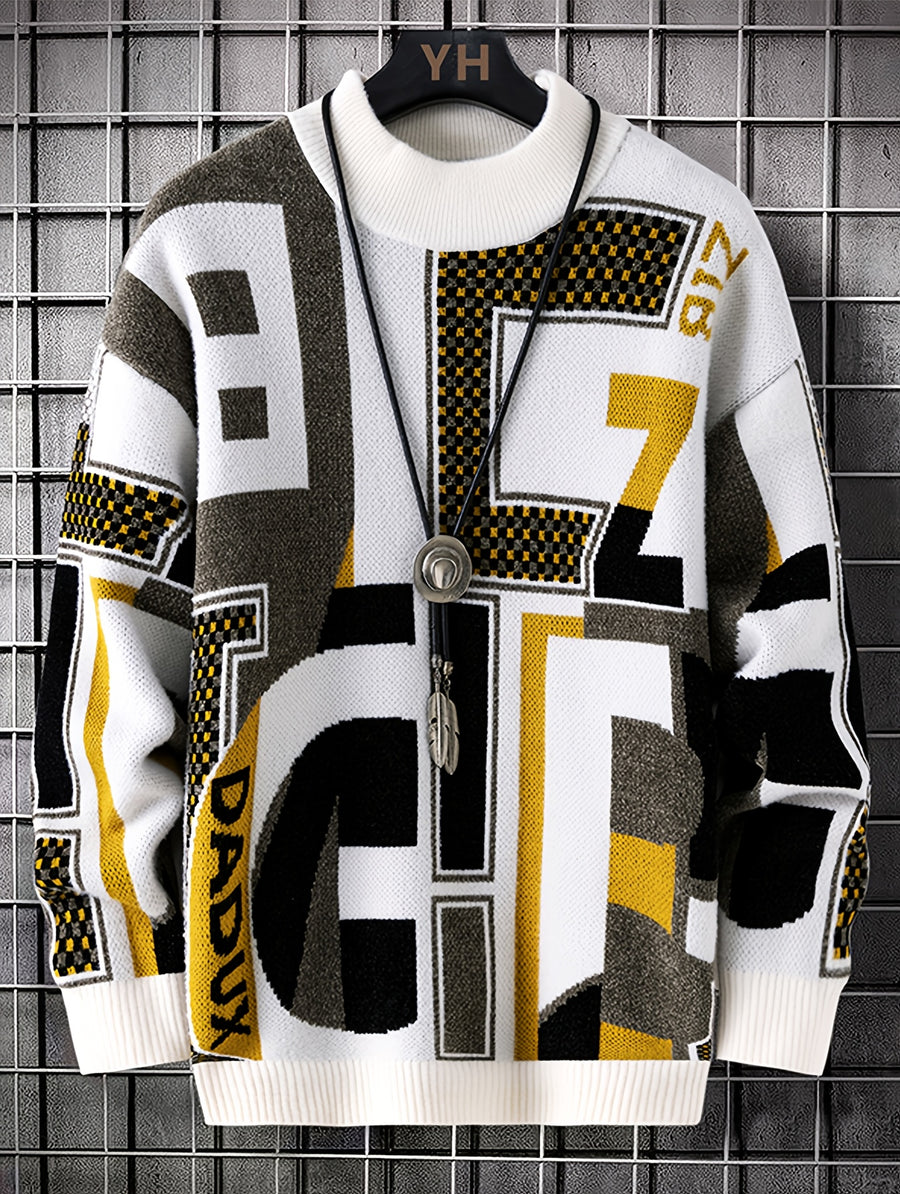 Autumn Winter New Men'S Round Neck Warm Sweater Trendy Handsome Retro Style Mid-Age Men'S Base Layer Knit Sweater 5-1025 - White