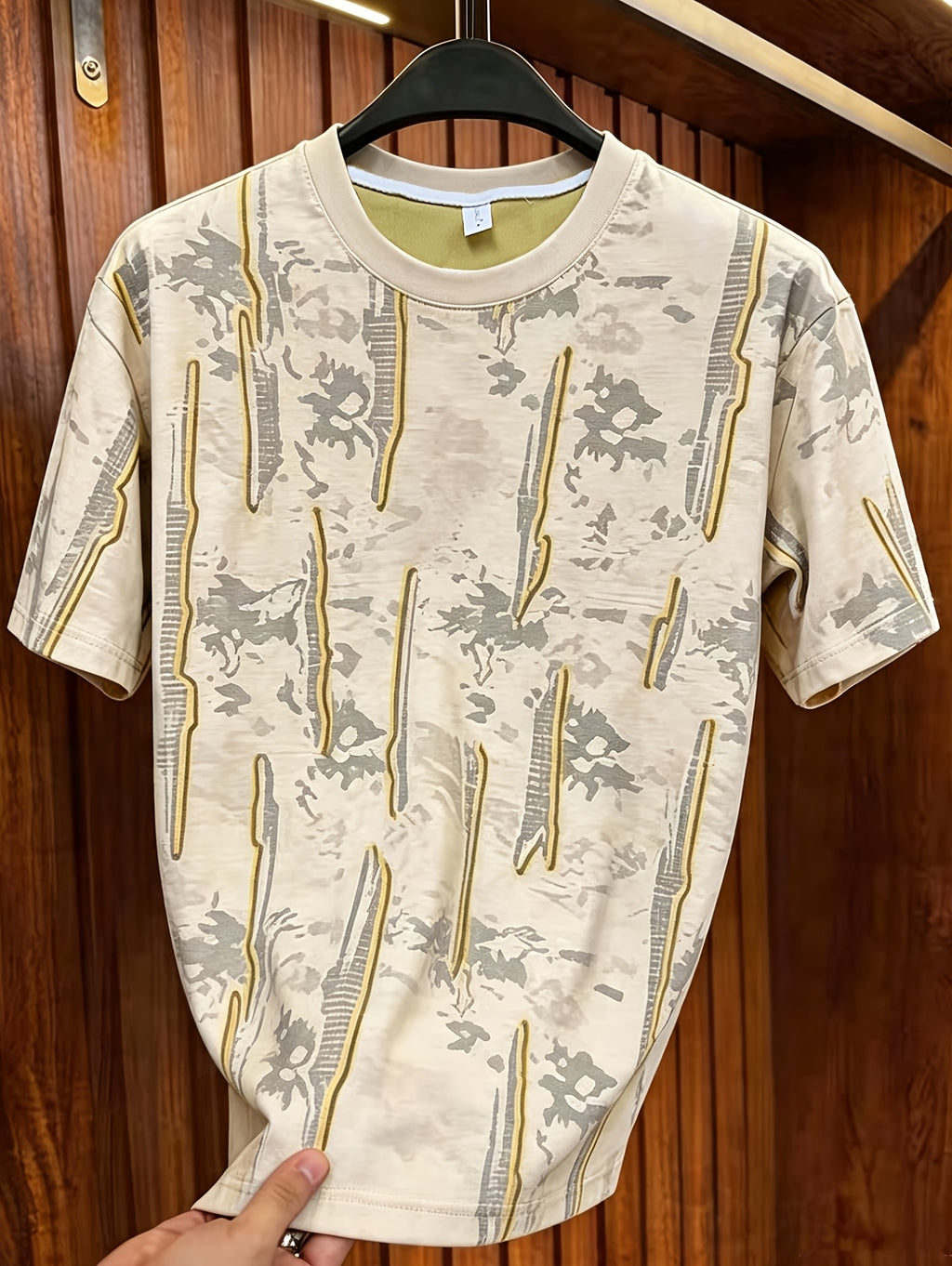 Men's Summer New Arrival Korean Style Fashionable Designer Distressed Print  Casual Short-Sleeve Versatile T-Shirt, In Stock - Apricot