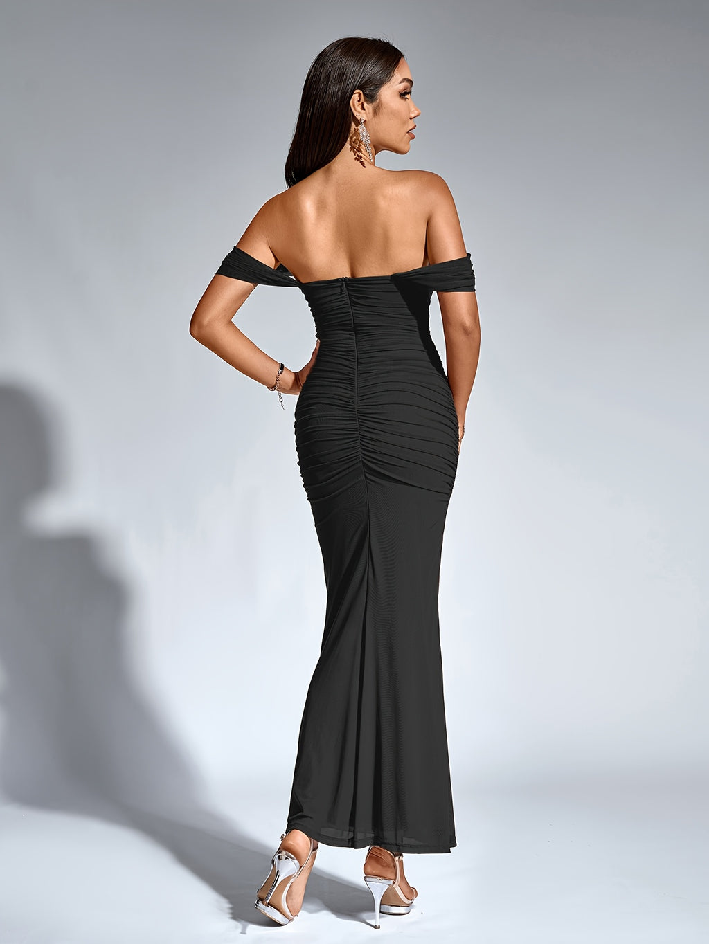 Women's Elegant Off-the-Shoulder mermaid gown - Formal party wedding long dress, Stretchy Bodycon fit, Non-Transparent Party Evening Gown for Women, Formal Attire, Highelasticity Fabric, Special Occasion Dress, High Elasticity Material, Formal Dress - Black